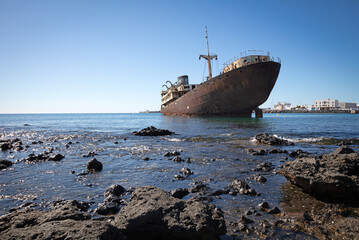 Shipwreck in Arrecife (Lanzarote), sunk many years ago