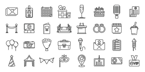Fototapeta premium Event management icons set outline vector. Conference participant