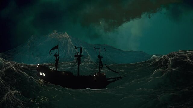 Ship sailing in a thunderstorm