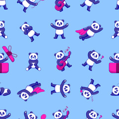 Cute Panda Cartoon seamless pattern design. suitable for your motif project