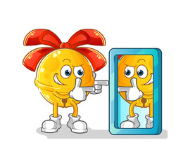jingle bell looking into mirror cartoon. cartoon mascot vector