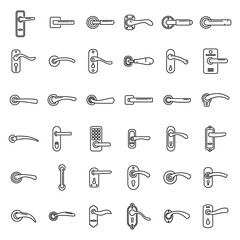 Door handles icons set outline vector. Domestic control - obrazy, fototapety, plakaty
