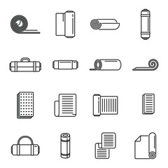 Yoga mat icons set outline vector. Carpet roll