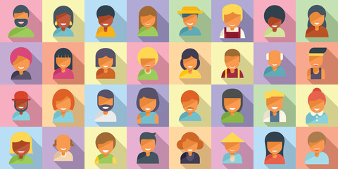 Smiling people icons set flat vector. People avatar