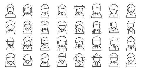Smiling people icons set outline vector. People avatar