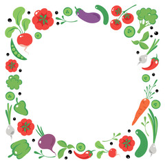 Colorful Frame Of Vegetables. Healthy diet concept, balanced nutrition, dietetic or organic products. Vector illustration in a flat style