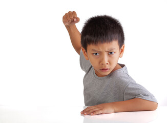 angry boy on white background