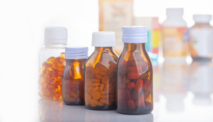bottle of medicine onwhite background and no label bottle