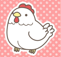 手描きの鶏のイラスト_白フチ