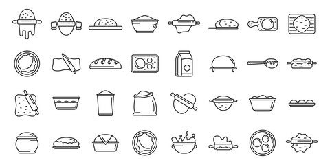 Dough icons set outline vector. Pizza bake