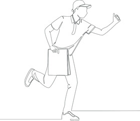 Simple continuous line drawing of rush to deliver take away orders. Delivery. Vector Illustration.