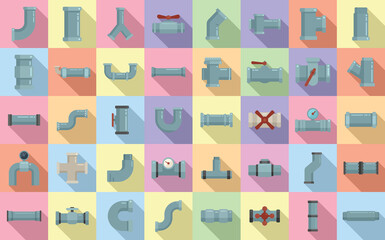 Pipe icons set flat vector. Steel valve