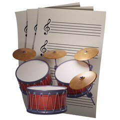 Drum set on white background 3d illustration