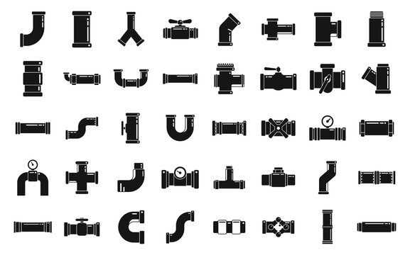 Pipe icons set simple vector. Steel valve