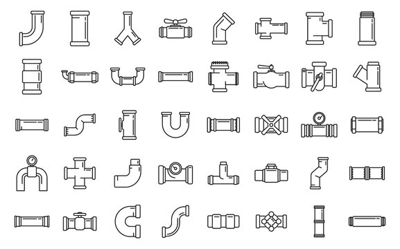 Pipe icons set outline vector. Steel valve