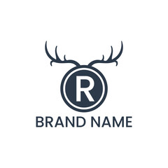 R letter logo vector with deer antlers, Suitable for any business use.
