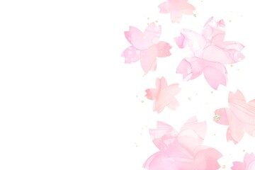春用のアルコールインクアート）白背景にピンクのマーブル柄の桜の花　ナチュラル　テンプレート　花柄