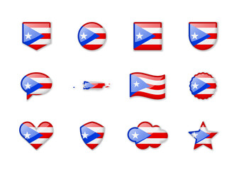 Puerto Rico - set of shiny flags of different shapes.