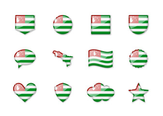 Abkhazia - set of shiny flags of different shapes.