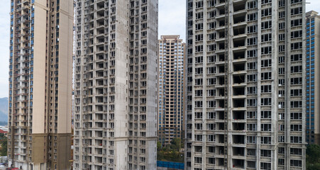 Aerial view of multistory apartment construction site in China