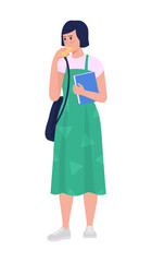 Student biting snack bar semi flat color vector character. Standing figure. Full body person on white. Dinner break isolated modern cartoon style illustration for graphic design and animation