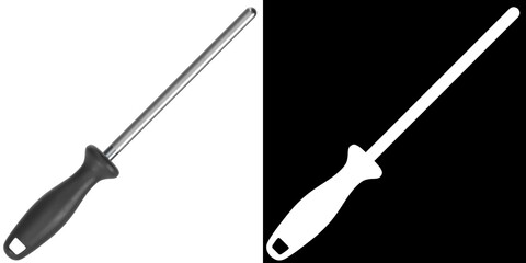 3D rendering illustration of a honing steel kitchen utensil