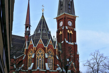 Goteborg Oscar Fredrik church tower gothic detail, Gothenburg, Sweden
