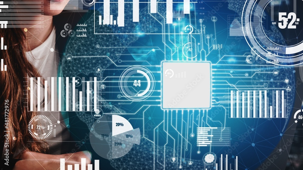Poster conceptual business dashboard for financial data analysis . 3d render computer graphic .