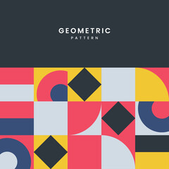 Modern Geometric pattern and Texture design with Text. and yellow, white, dark blue shapes and colorful palette abstract. and texture and pattern composition for wallpaper design, textile Vector