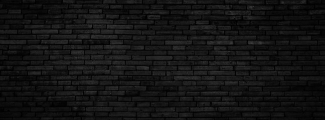 Fototapeta na wymiar Black brick wall texture, Abstract panorama picture brickwork for background design