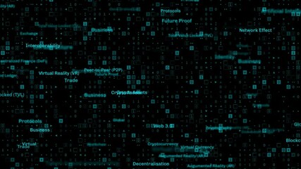 Web 3.0 metaverse related words futuristic binary background repeat in perfect loop - Powered by Adobe