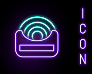 Glowing neon line Dental floss icon isolated on black background. Colorful outline concept. Vector