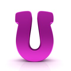 U letter pink capital letter horseshoe sign 3d rendering graphic illustration isolated on white background in high resolution