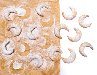 Traditional German or Austrian Vanillekipferl vanilla kipferl cookies isolated on white background