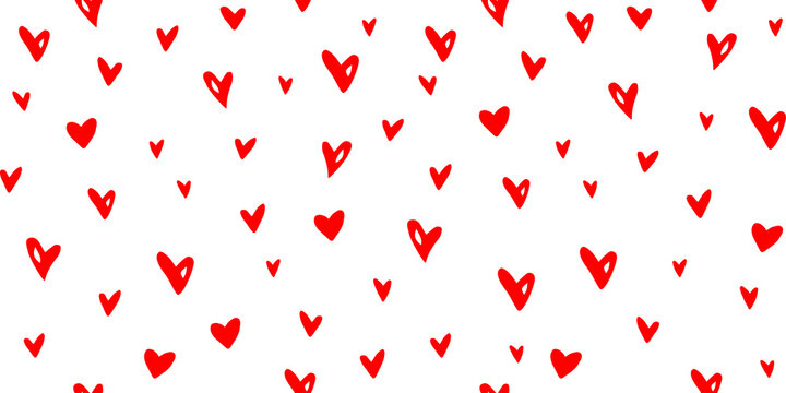 Vector Seamless abstract pattern of small red hearts. Hand drawn doodle background, texture for textile, wrapping paper, Valentines day.