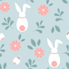 Seamless pattern with easter bunny and flowers