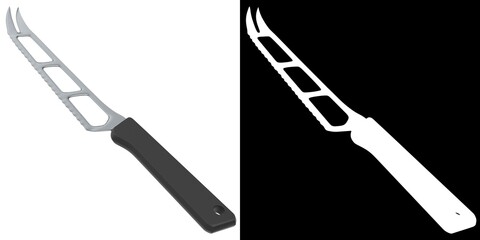 3D rendering illustration of a knife for soft cheese kitchen utensil
