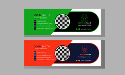 Modern and creative business email signature for corporate with two-color shape design, orange and green color email signature, Email signature with an author photo place modern and minimal layout