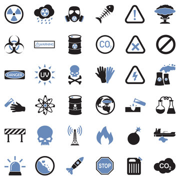Biohazard And Danger Icons. Two Tone Flat Design. Vector Illustration.
