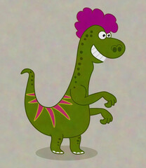 Green lizard dinosaur with pink hair on profile with smile - illustration