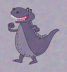 Smiling purple dinosaur crocodile with sharp teeth on profile while walking – illustration