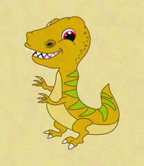 Young yellow tyrannosaurus dinosaur with pointed teeth and green spots - illustration