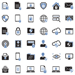 Business Data Protection Technology Icons. Two Tone Flat Design. Vector Illustration.