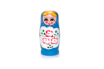 Blue matryoshkas russian wooden nesting doll. Isolated in white.
