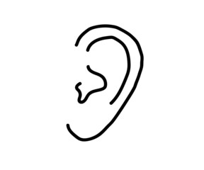 Human ear on a white background. Sketch. Vector illustration.