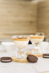 Dalgona coffee trend, vertical photo, copy space