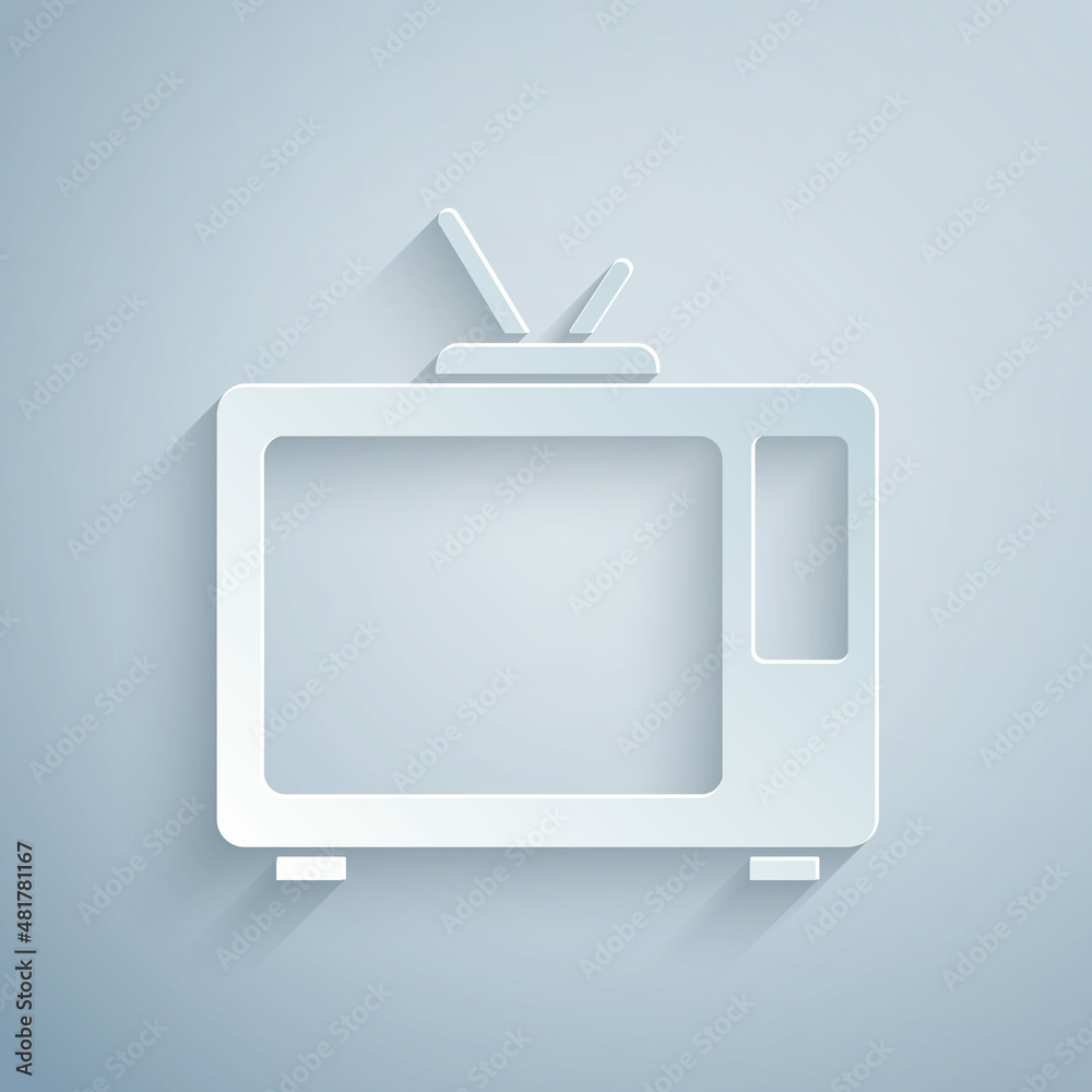 Wall mural paper cut retro tv icon isolated on grey background. television sign. paper art style. vector