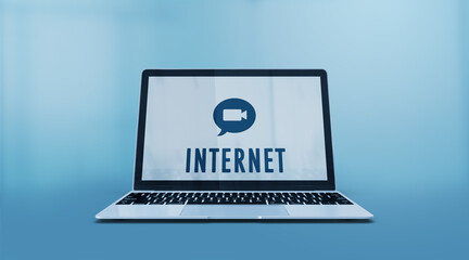 Video Chat Symbol and Internet Text On A Laptop Screen