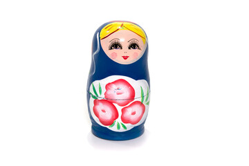 Blue matryoshkas russian wooden nesting doll. Isolated in white.