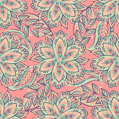 Fototapeta na wymiar flowers seamless pattern. Ethnic floral vector background